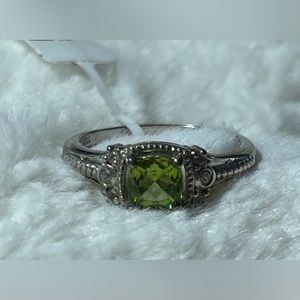 Peridot and Natural White Zircon Ring